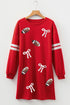 Sequin Rugby Bow Varsity Stripe Sleeve Graphic Dress