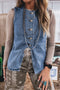 Tailored Western Buttoned Front Slit Denim Vest