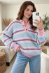 Striped Button Collar Long Sleeve Shift Fit Knitwear Sweater