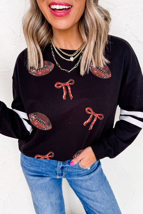 Light Catching Rhinestone Rugby Bow Graphic Sweatshirt