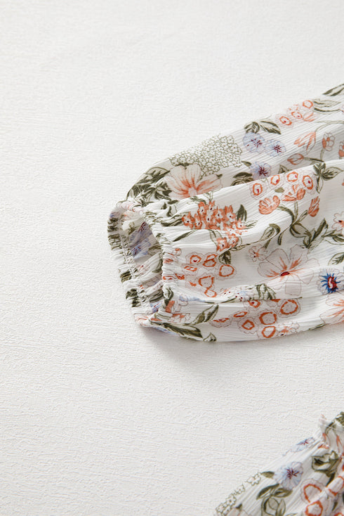 Floral Print Tie Frilled Shir Mock Neck Mini Dress