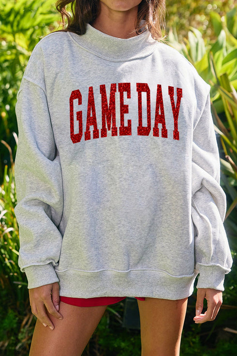 Polyester Glitter Letter Mock Neck Graphic Sweatshirt