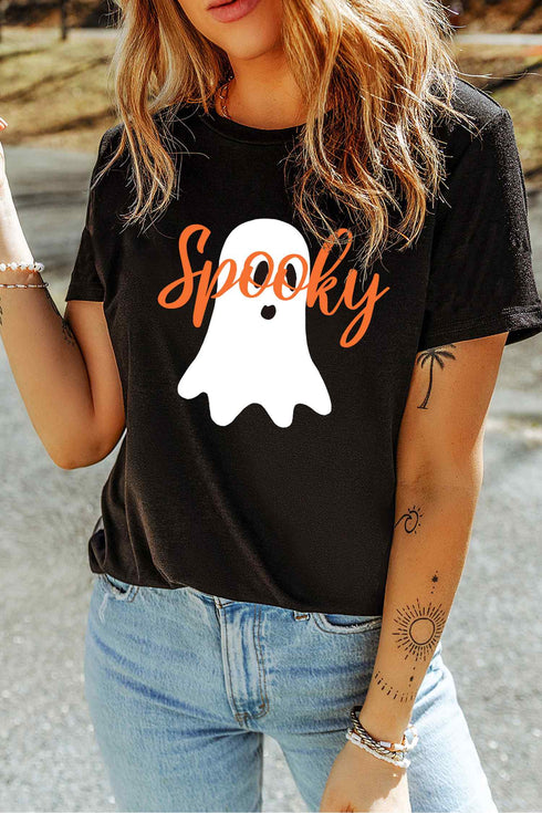 Polyester Cotton Blend Ghost Print Graphic Tee