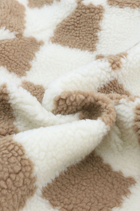 Checkered Plaid Sherpa Fleece Snap Button Jacket