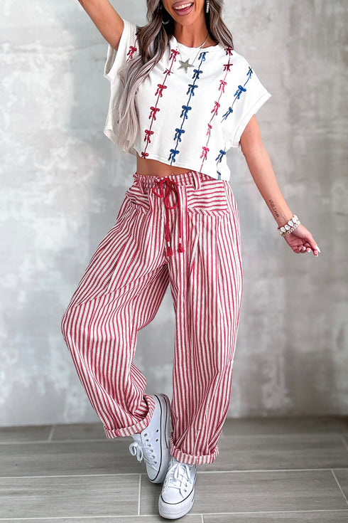 Southern Belle Striped Drawstring Loose Denim Pants