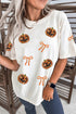 Sequin Embellished Pumpkin Face Bow Graphic Tee