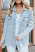 Casual Distressed Raw Hem Flap Pocket Denim Jacket