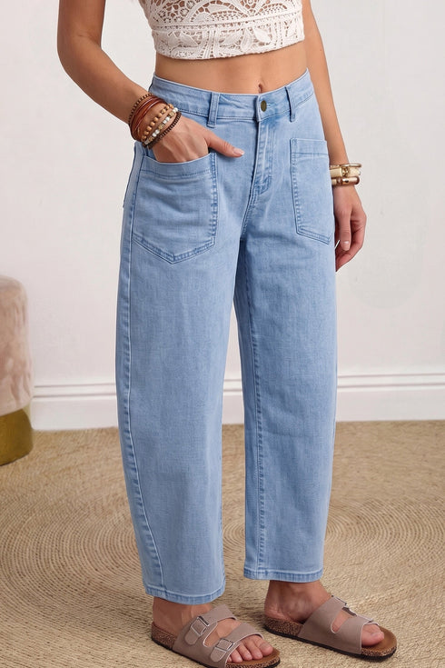 Square Patch Pocket Ankle Length Barrel Jeans