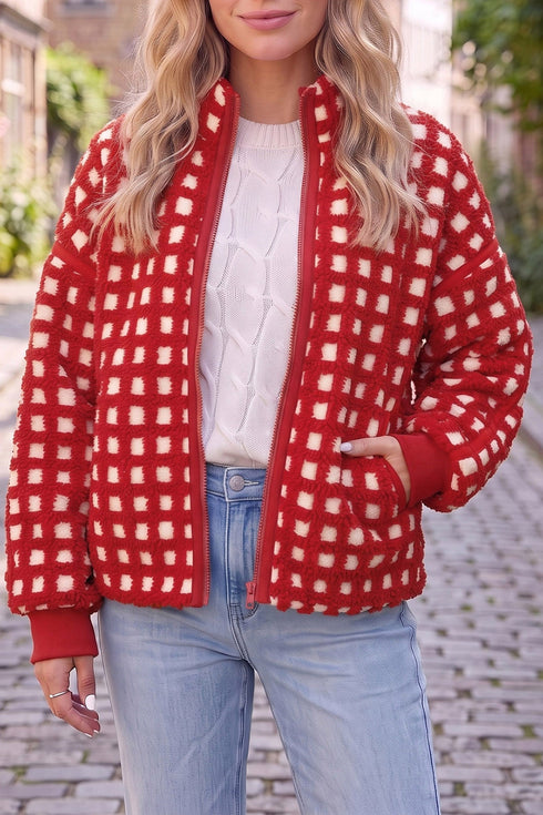 Plaid Pattern Zip Up Long Sleeve Jacket