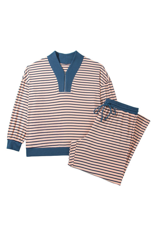 Striped V Neck Long Sleeve Lounge Set