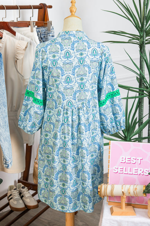 Bohemian Paisley Print Rick Rack Patchwork Loose Mini Dress