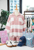 Striped Half Zip Bracelet Sleeve Top Short Set