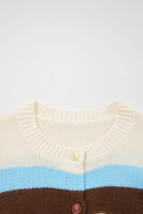 Acrylic Polyamide Striped Pattern Drop Shoulder Cardigan