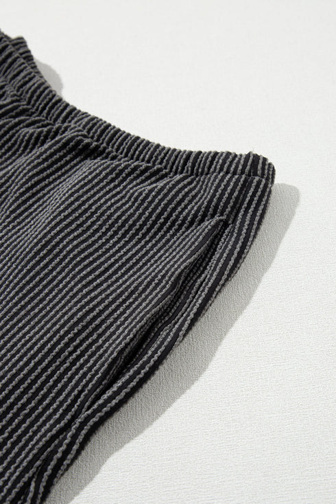 Corded Ribbed Knit Loose Fit Tee And Short Set