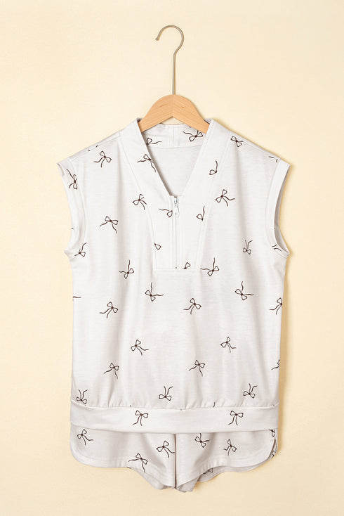 Bow Print Half Zip Tank Matching Short Sets