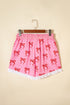 Bow Print Striped Patchwork Lace Trim Casual Shorts