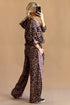 Leopard Print Striped Long Sleeve Top Pant Set