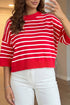 Striped Drop Shoulder Half Sleeve Relaxed Knit Sweater