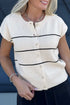 Striped Short Sleeve Button Front Shift Cardigan