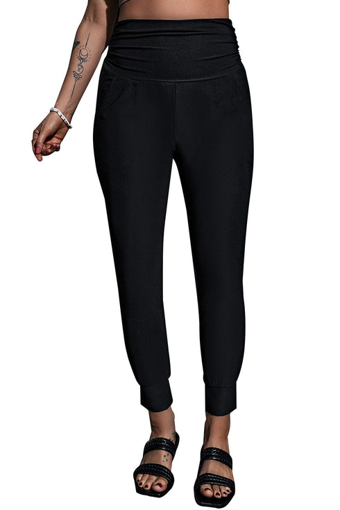 Exclusive High Waisted Pleated Pocket Stretch Leggings