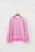 Striped Waffle Knit Split Hem Textured Long Sleeve Top