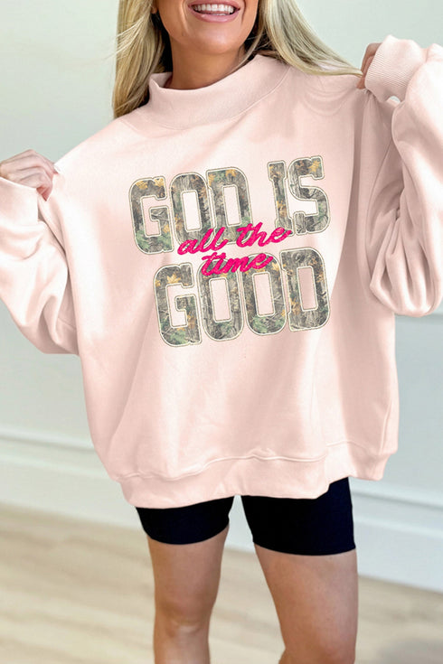 Camo Print Letter Graphic Mock Neck Sweatshirt