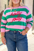 Holly Jolly Striped Print Embroidered Detail Sweatshirt