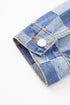 Checkered Print Patchwork Button Up Denim Jacket
