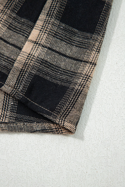 Retro Plaid Double Flap Pocket Brushed Shacket