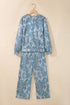 Abstract Floral Print Loose Pullover Drawstring Pants Two Piece Pant Set