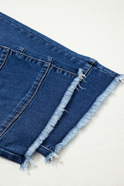 Seam Detail Raw Hem Ankle Length Denim Jeans