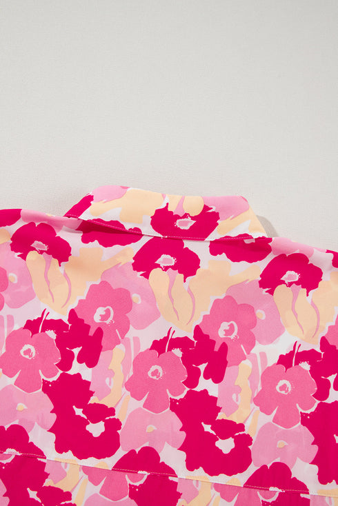 Abstract Floral Balloon Sleeve Button Down Shirt
