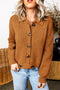 Ribbed Knit Collar Button Front Long Sleeve Cardigan