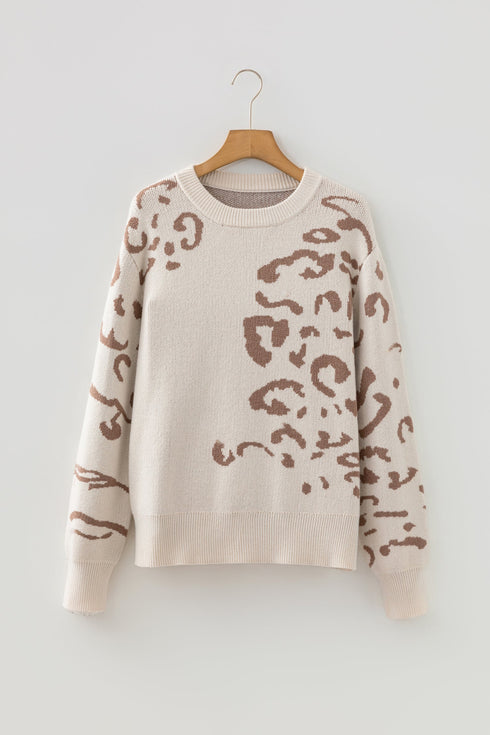Abstract Animal Pattern Crew Neck Knit Sweater