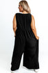 Solid Sleeveless Button Front Loose H Line Jumpsuit