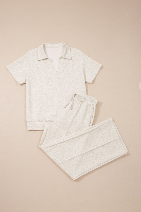 Solid Active Polo Tee Casual Matching Pant Set