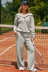 Zip Sailor Collar Pullover Seam Detail Athleisure Pant Set