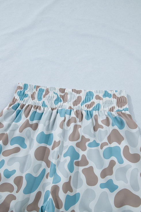 Camouflage Print Shirred High Waist Athleisure Casual Shorts