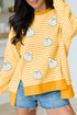Ghost Patch Stripe Print Round Neck Long Sleeve Tee