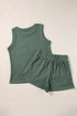 Textured Waffle Knit Patch Pocket Tank Drawstring Short Set