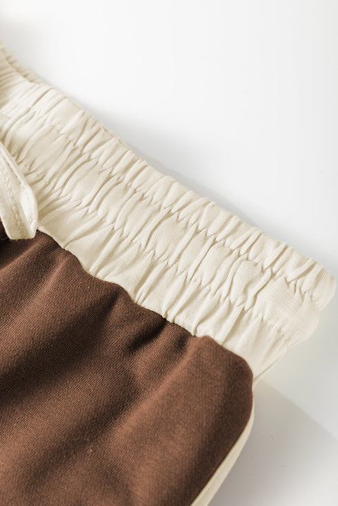 Paneled Loose Pullover And Lace Up Skort Two Piece Set