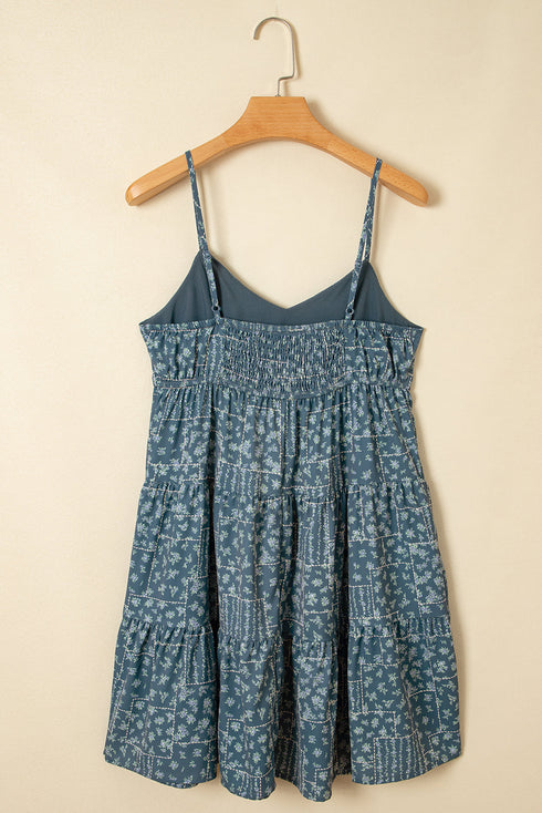 Dainty Blossom Knot Front Adjustable Strap Flared A Line Dress