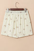 Dainty Bow Print Lace Trim Drawstring Casual Shorts