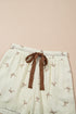 Dainty Bow Print Lace Trim Drawstring Casual Shorts