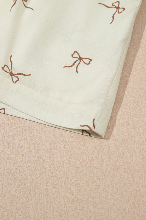 Dainty Bow Print Lace Trim Drawstring Casual Shorts