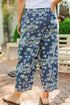 Dainty Floral Printed Drawstring Denim Barrel Jeans