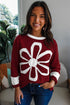 Daisy Applique Round Neck Long Sleeve Top