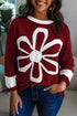 Daisy Applique Round Neck Long Sleeve Top