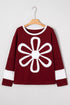 Daisy Applique Round Neck Long Sleeve Top