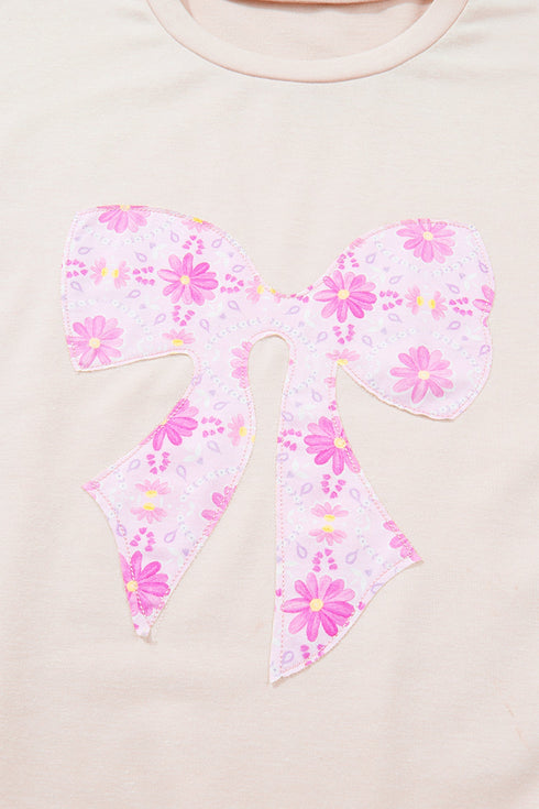 Daisy Floral Bow Detail Patchwork Applique T Shirt